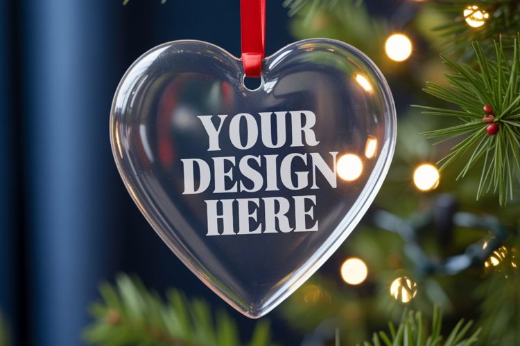 Christmas Heart Crystal Glass Ornament Mockups