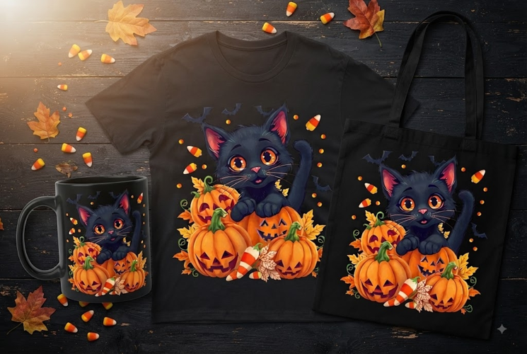 Halloween Black Cat Pumpkin PNG | Cute Spooky Cat Clipart