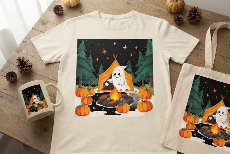 Cute Ghost Camping Halloween Design