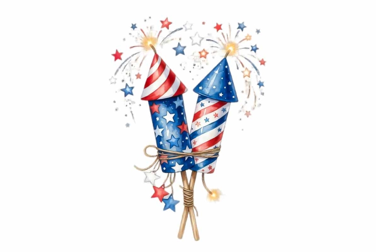 4th of July Fireworks Rockets Watercolor Clipart PNG