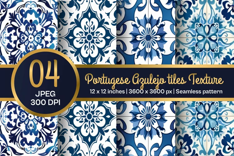 Portuguese Tile Pattern, Blue and white tiles paper