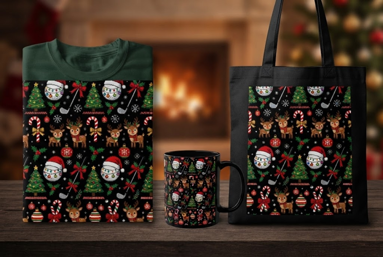 Christmas Golf Ugly Sweater Pattern Design