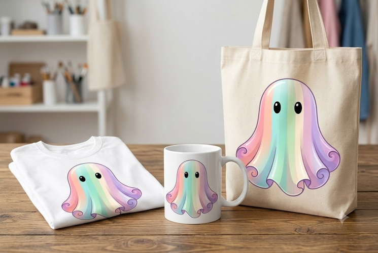 Pastel Rainbow Ghost PNG | Cute Kawaii Halloween Clipart