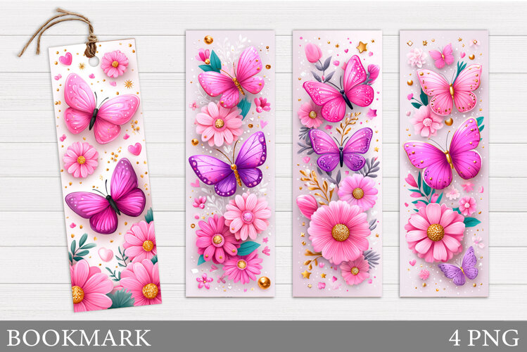 Butterflies Bookmark Design. Flowers Bookmark Sublimation example image 1