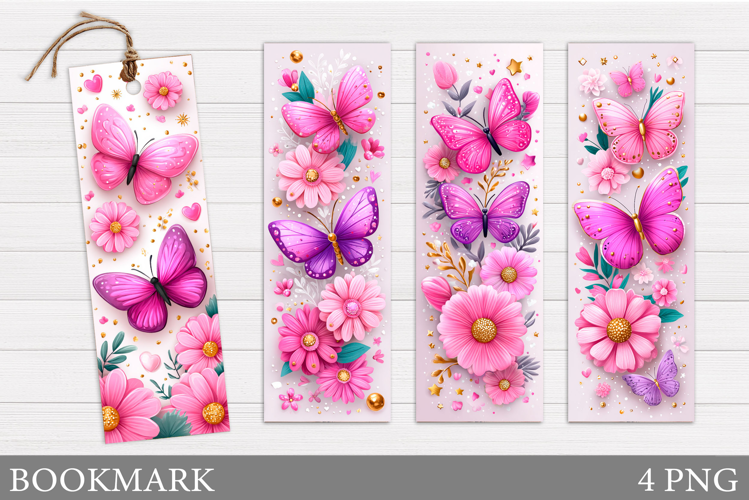 Butterflies Bookmark Design. Flowers Bookmark Sublimation