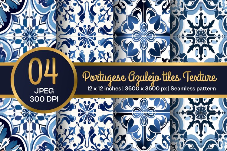 Portuguese Tile Pattern, Blue and white tiles paper example image 1