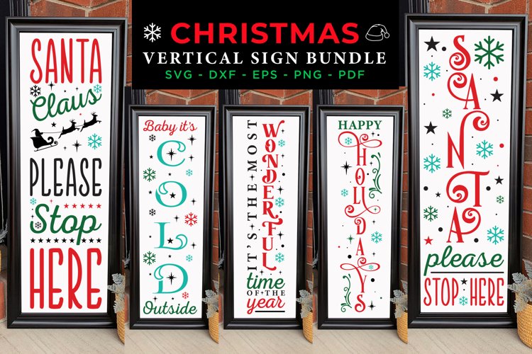 Christmas Vertical Sign Bundle SVG, Christmas Porch Sign SVG example image 1