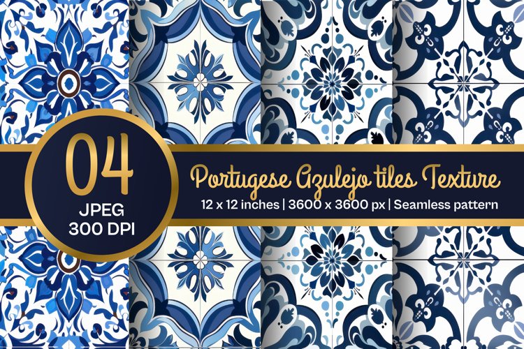 Portuguese Tile Pattern, Blue and white tiles paper example image 1