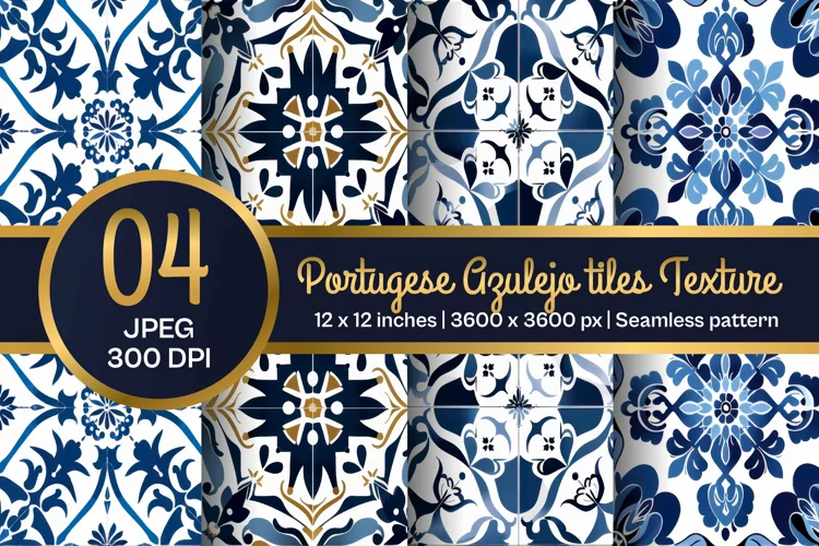 Portuguese Tile Pattern, Blue and white tiles paper