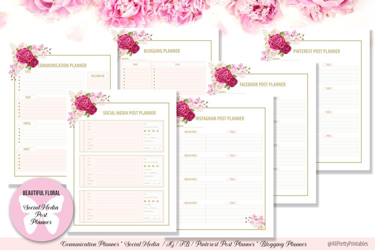 Beautiful Floral Digital Social Media Post Planner example image 1