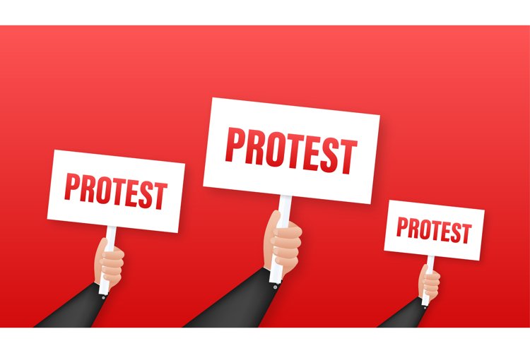 Protesters hands holding protest signs example image 1