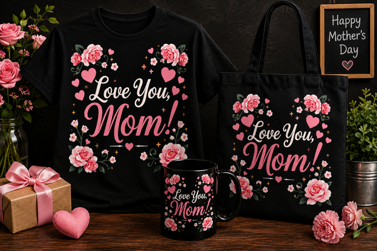 Love You Mom PNG | Romantic Floral Mother’s Day Design