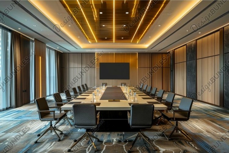 Elegant and spacious meeting room with a long table, comfort