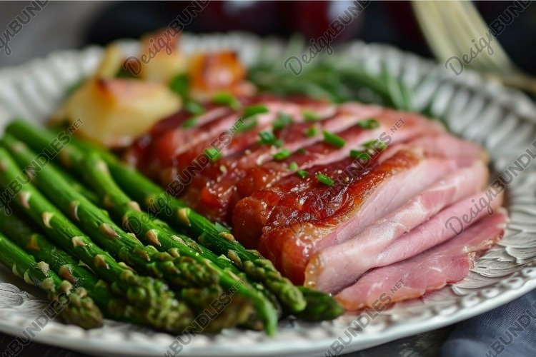 Vibrant Asparagus ham plate. Generate Ai
