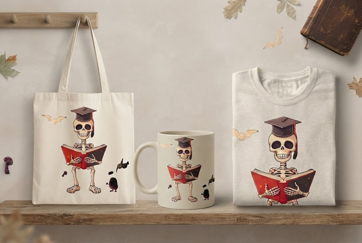 Halloween Skeleton Student PNG | Spooky Graduation Clipart