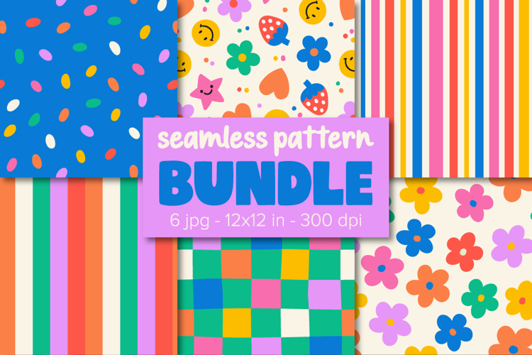 Colorful Digital Papers, Spring Summer Pattern Bundle.