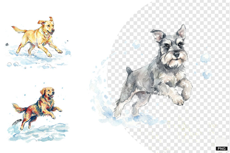 Winter Dog Playing PNG example image 1