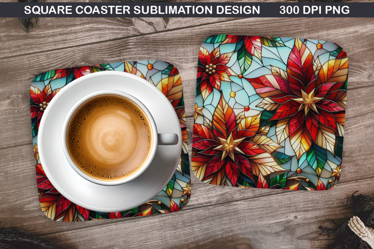 Poinsettias Coaster Sublimation, Christmas Coaster PNG