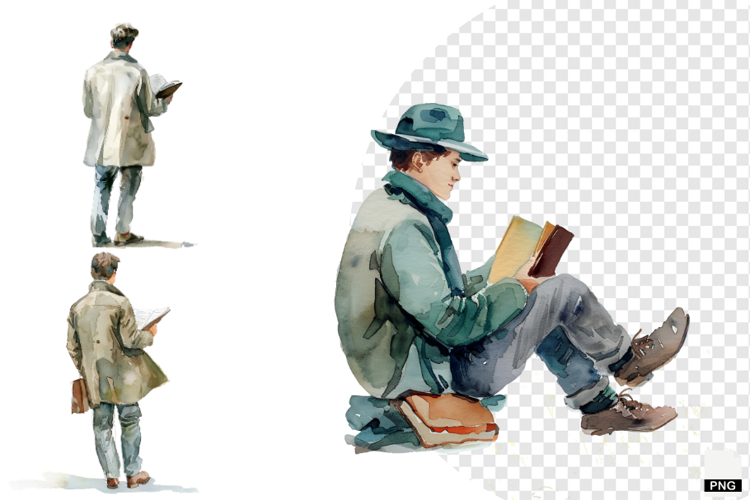 Watercolor Reading Man Clipart