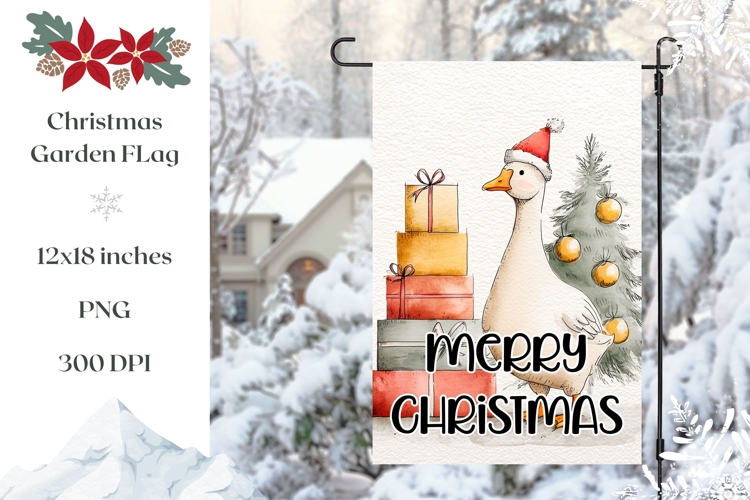 Cartoon Christmas Goose Garden Flag Template