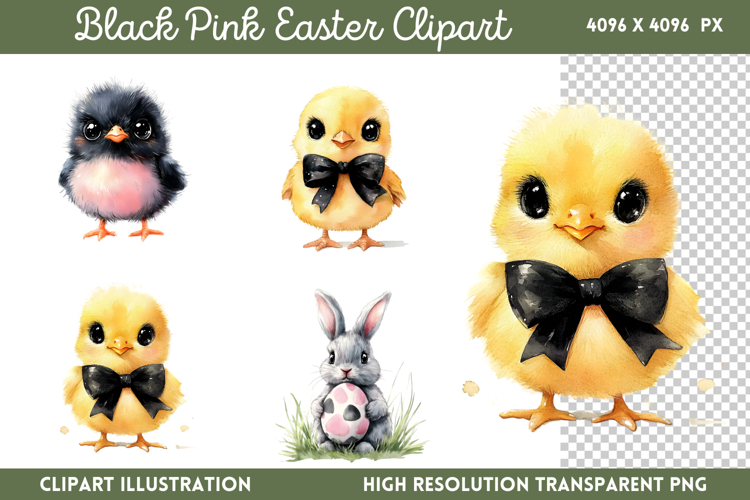 Black Pink Easter Clipart PNG