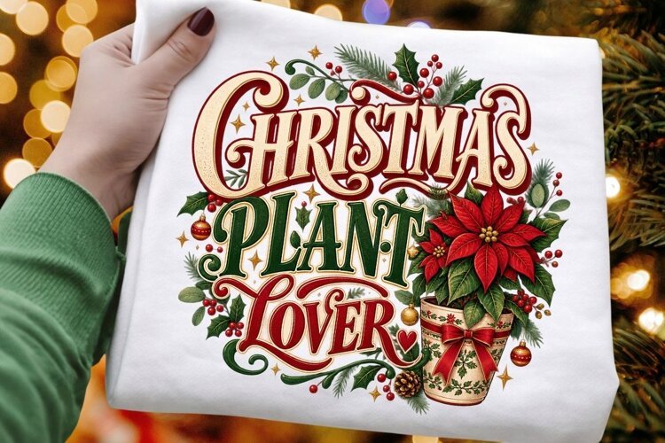Christmas Plant Lover Illustration, Festive Poinsettia example image 1