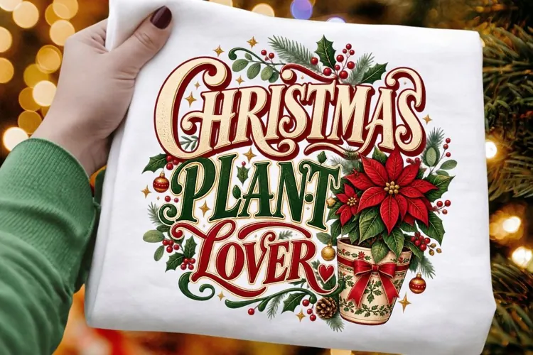Christmas Plant Lover Illustration, Festive Poinsettia