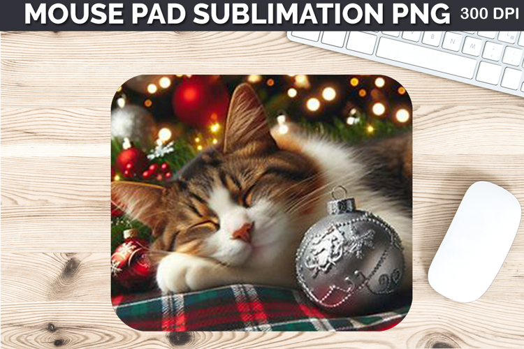 Watercolor Cat Mouse Pad Sublimation - Christmas PNG Design