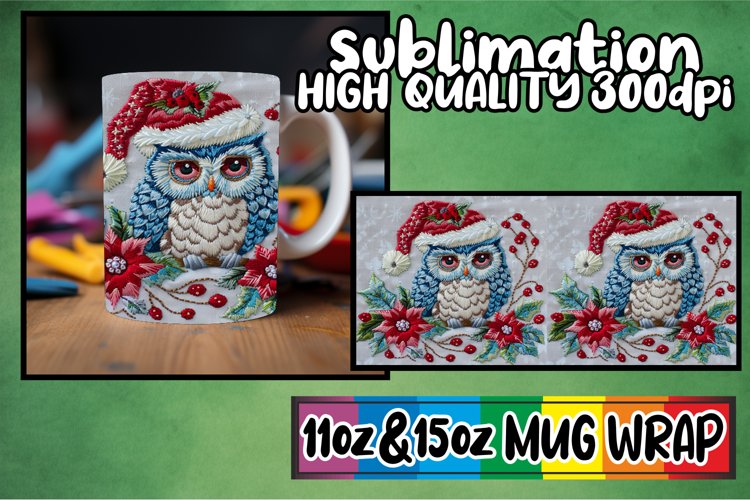 Christmas Owl Wrap 11oz 15oz Mug Embroidered Design