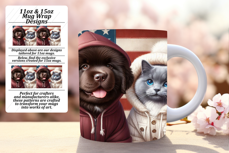 FRESH 15oz Mug Wrap PNG Design , Dog and cat