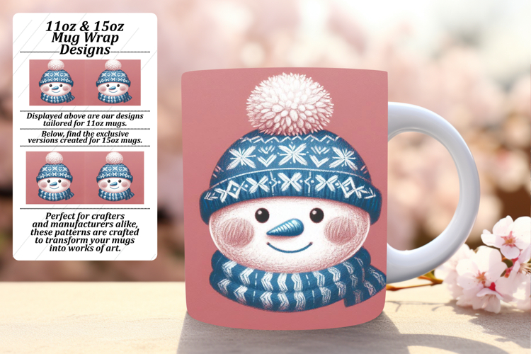 Joyful 11oz Mug Wrap Png Design , Snowman