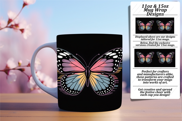 Artful 11oz Mug Wrap Png Template , Butterfly
