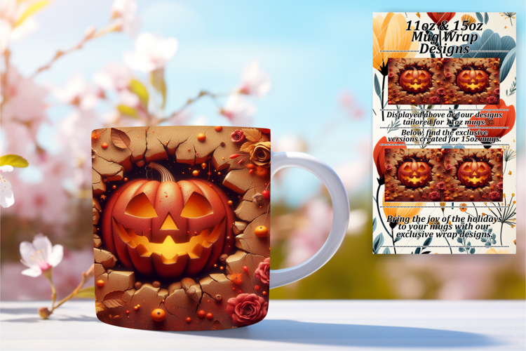 Unique 11oz Mug Wrap Png Template , 3D Pumpkin