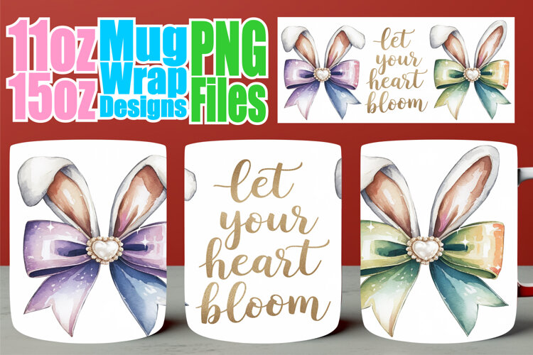Bright smiles sublimation mug wrap, Easter Bow example image 1