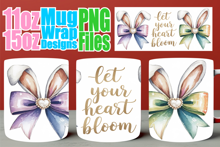 Bright smiles sublimation mug wrap, Easter Bow