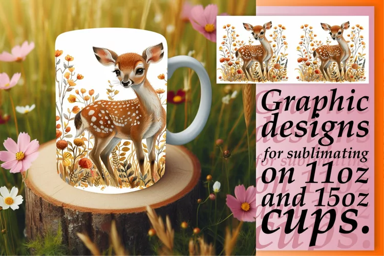 Watercolor Deer Design for Mug Wrap Sublimation