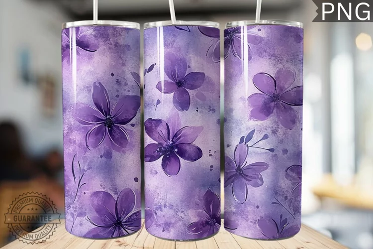 Purple Floral Tumbler Wrap - High Quality 300 Dpi