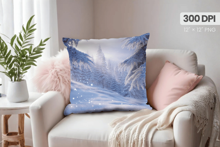 Winter Christmas Wonderland PNG Pillow, Winter Pillow Design
