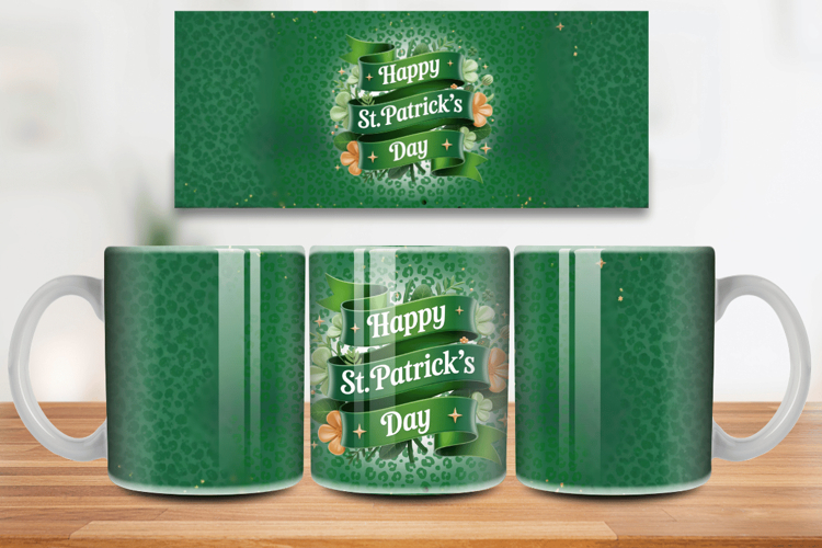 Happy St Patrick’s Day Ribbon Mug Wrap PNG Sublimation Desig