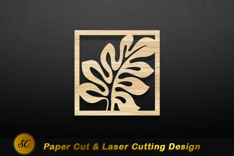 Wooden leaf pattern square panel image Laser cut