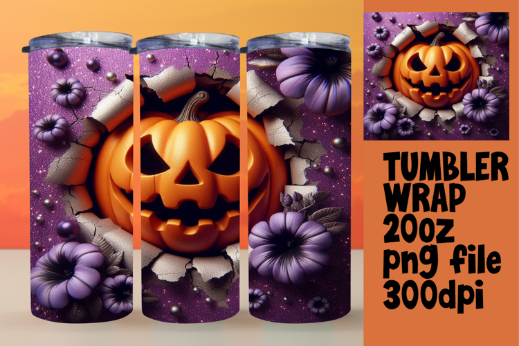 Eye-Catching 20oz Tumbler Wrap , 3D Pumpkin