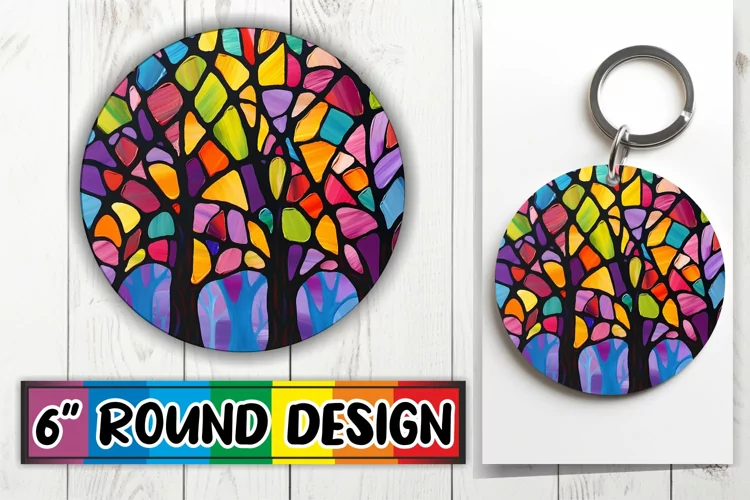 Stained Glass Tree Round Design Colorful Sublimation