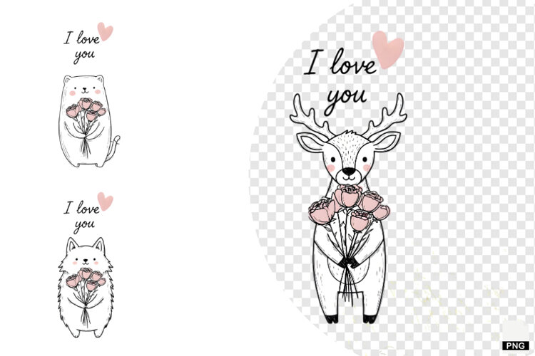 Sweet Winter Love Animals Clipart example image 1
