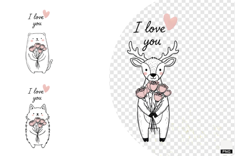 Sweet Winter Love Animals Clipart