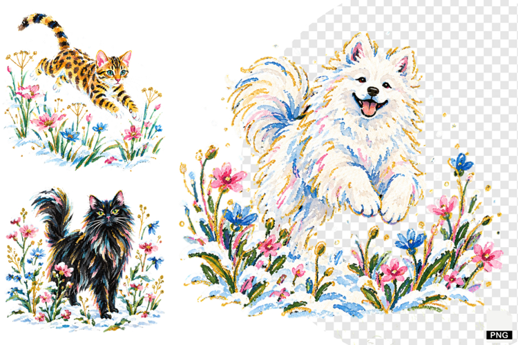 Snowy Meadow Wildflowers Clipart