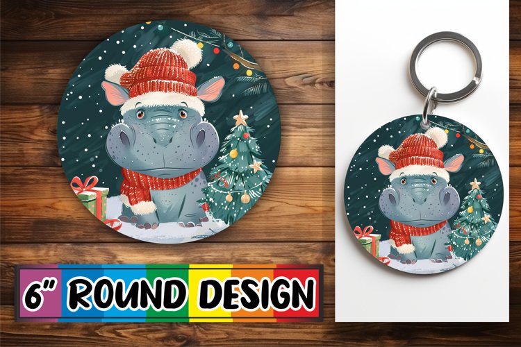 Winter Festive Animals Keychain Sublimation Round Design