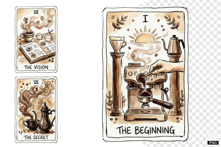 Coffee Time Tarot Cards PNG example image 1