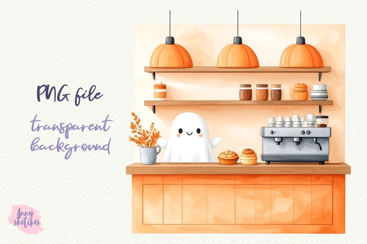 Ghost Waiter PNG Halloween Ghost Cafe Clipart Sublimation