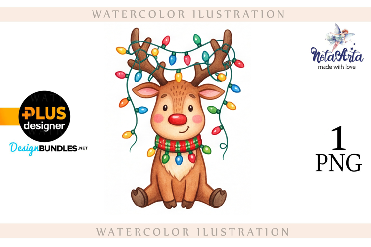 Christmas deer watercolor illustration