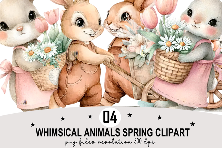 Whimsical Animals Spring Clipart Watercolor png